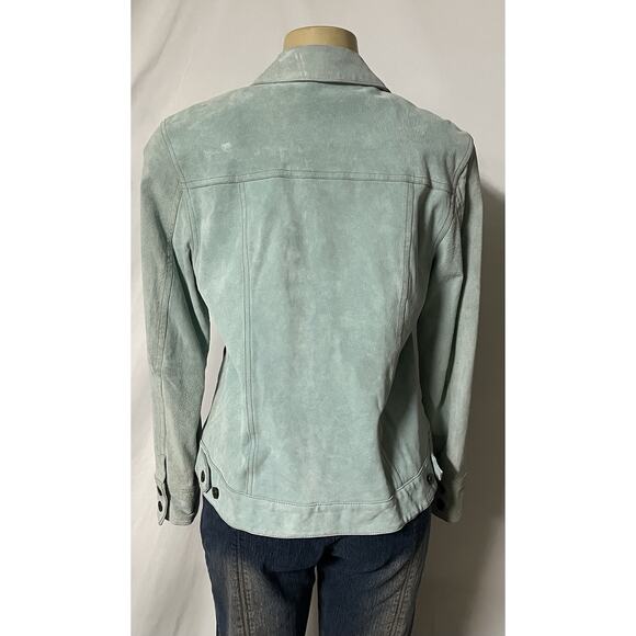 Terry Lewis Women's Suede Jacket Button Pockets Powder Blue Size Medium - Picture 4 of 15